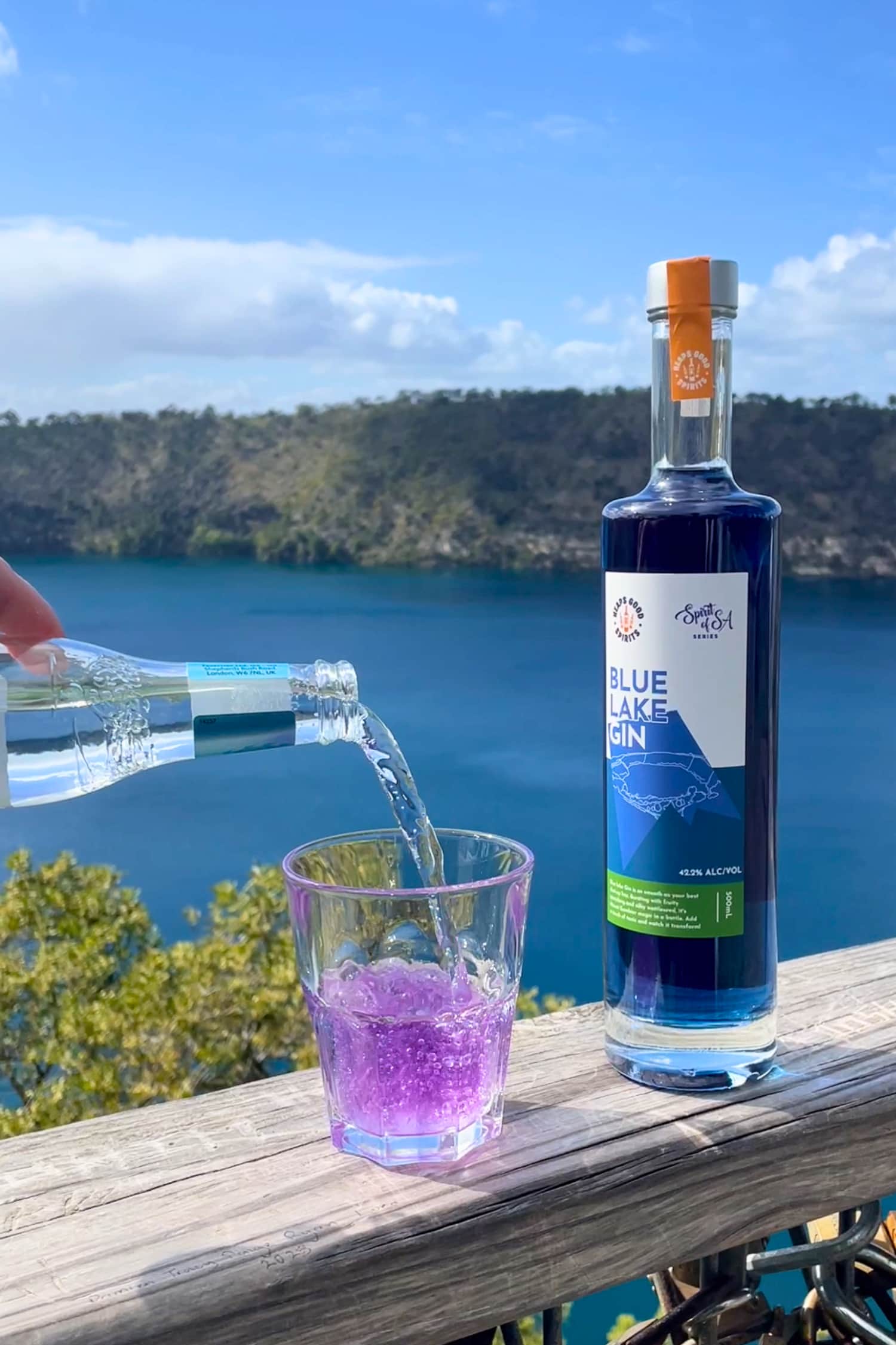 Colour changing gin with tonic at the natural wonder, Mount Gambier&