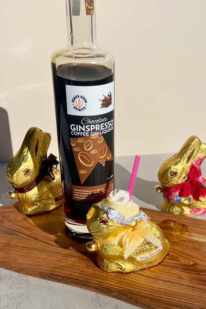 Chocolate Ginspresso Coffee Gin Liqueur with Lindt chocolate bunny cocktail for Easter dessert drinks.