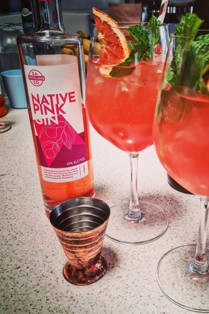 Australian Native Pink Gin served in blood orange gin spritz cocktail.