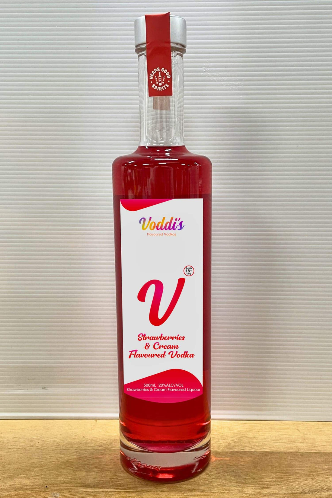 Voddi’s Strawberries &amp; Cream Flavoured Vodka bottle 500mL product image on white background.