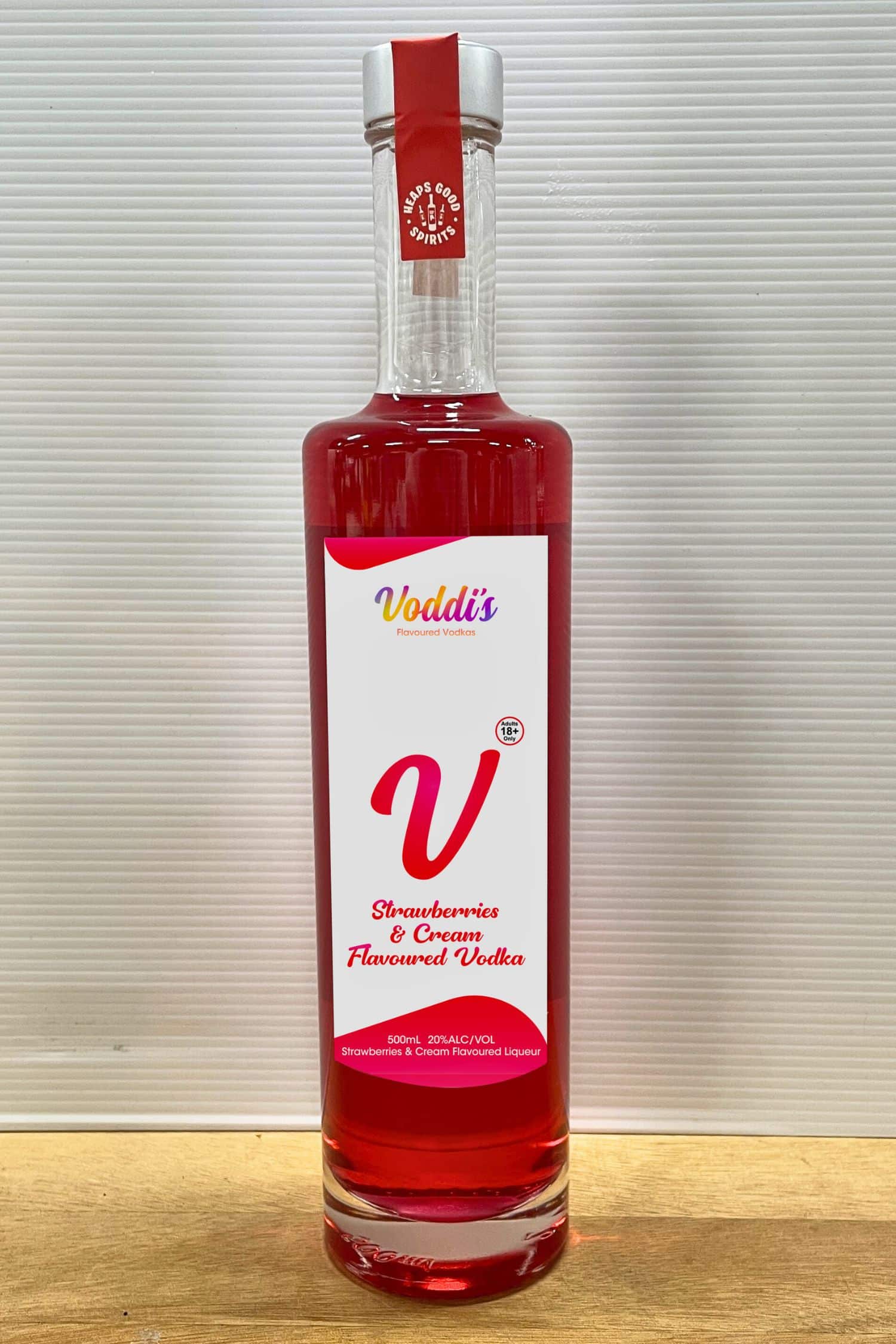 Voddi’s Strawberries &amp; Cream Flavoured Vodka bottle 500mL product image on white background.